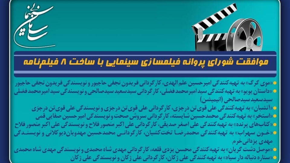 موافقت شورای پروانه فیلمسازی سینمایی با ساخت ۸ فیلم‌نامه