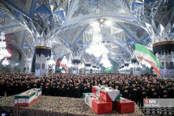 وداع با چهار شهید حملات رژیم صهیونیستی در حرم مطهر رضوی