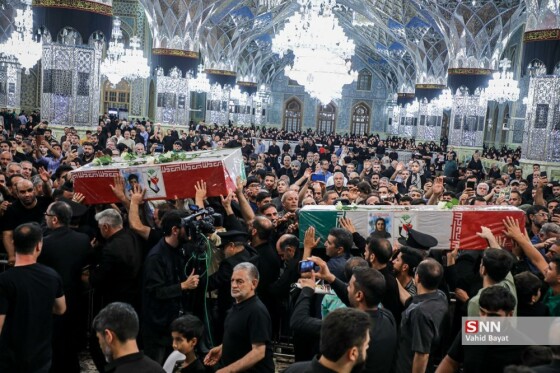 وداع با چهار شهید حملات رژیم صهیونیستی در حرم مطهر رضوی