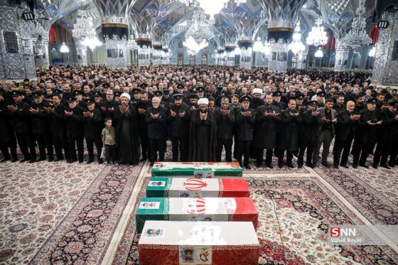 وداع با چهار شهید حملات رژیم صهیونیستی در حرم مطهر رضوی