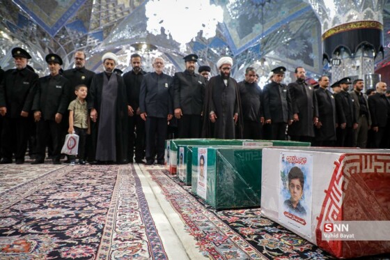 وداع با چهار شهید حملات رژیم صهیونیستی در حرم مطهر رضوی