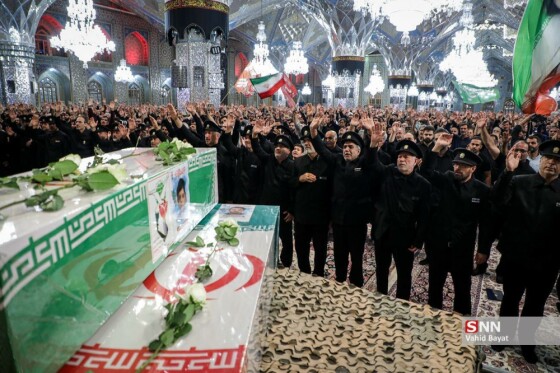 وداع با چهار شهید حملات رژیم صهیونیستی در حرم مطهر رضوی