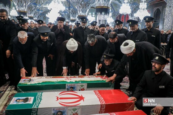 وداع با چهار شهید حملات رژیم صهیونیستی در حرم مطهر رضوی