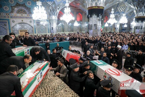 وداع با چهار شهید حملات رژیم صهیونیستی در حرم مطهر رضوی