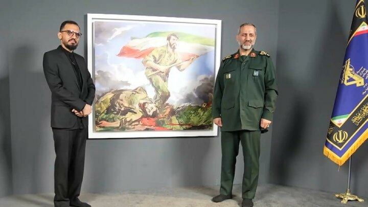 «پاسداران وطن» روح‌الامین به سردار موسوی اهدا شد؛ رونمایی نقاشی جدید