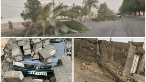 توفان موجب مسدود شدن خیابان‌ها و قطعی برق در لامرد شد