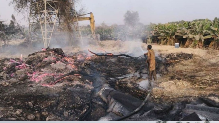 آتش سوزی عمدی لوله خط انتقال آب به دشتیاری