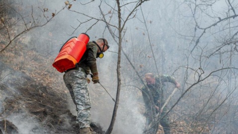 گزارش تصویری/ عملیات مهار آتش‌سوزی مناطق کوهستانی روستاهای دلیر و الیت