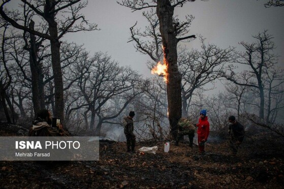 عملیات مهار آتشسوزی مناطق کوهستانی روستاهای دلیر و الیت