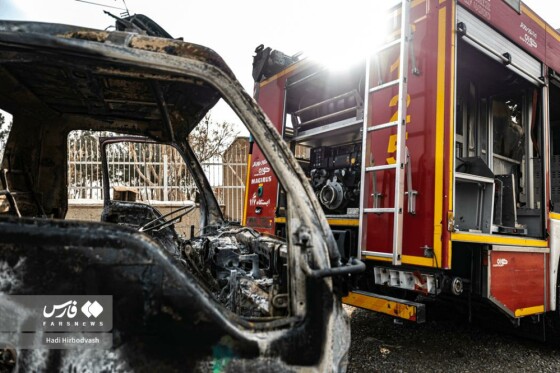 تخریب خودروهای امدادی آتشنشانی توسط اغتشاشگران