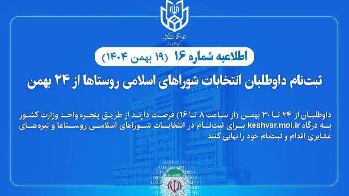 ثبت‌نام داوطلبان انتخابات شوراهای اسلامی روستاها از ۲۴ بهمن آغاز می‌شود