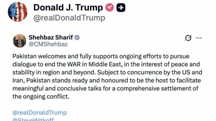 ترامپ پیام شهباز شریف در حمایت از پایان جنگ را بازنشر کرد